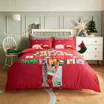 Sleepdown Christmas Advent Calendar Pocket Red Reversible Soft Easy Care Duvet Cover Quilt Bedding Set with Pillowcase-Single (135cm x 200cm), Polycotton