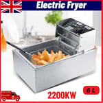 6L Commercial Electric Deep Fryer Fat Chip Fry Pot Tank Stainless Steel 2200W