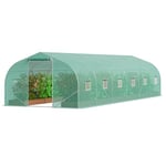 VEVOR Serre Tunnel Jardin, 900x300x200 cm, Tente Abri Plantes Toit Pointu, Cadre Acier Galvanisé, Couverture PE Verte, Porte à Glissière Enroulable, 12 Fenêtres, pour Extérieur Cultiver Légumes Fleurs