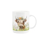 Highland Cow Mug - Floral Crown Blonde Cow Tea/Coffee Bone China Mug Gift