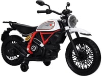 Moto Électrique pour Enfants DUCATI Scrambler Blanche Moto Bébé Lumières Sons