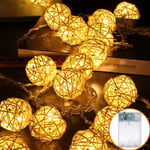 Groofoo - Guirlande lumineuse à billes en rotin à LED,5M 40 led à piles étanches IP44 Boules en rotin Guirlande lumineuse Décoration de Noël pour la