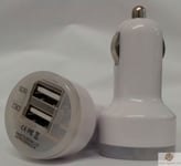 WHITE Universal Dual USB Cable Car Cigarette Lighter Charger Adapter 2 Double