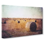 Hay Bales Painting Modern Art Canvas Wall Art Print Ready to Hang, Framed Picture for Living Room Bedroom Home Office Décor, 30x20 Inch (76x50 cm)