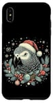 Coque pour iPhone XS Max Chapeau de Noël Africain Gris Perroquet Sapin de Noël Flocons de Neige