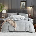 Housse de Couette Hiver 240x260 Gris Clair Chaude Flanelle Toucher Cashmere Polaire Parure de Lit en Velours Doux avec Fermeture Éclair, Linge de Lit 2 Personnes avec 2 Taies d'oreiller 65x65 cm