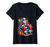 Womens Funny Video Games Santa Gamer 8-bit Gaming Christmas Gamers V-Neck T-Shirt