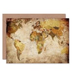 World Map Vintage Cartography Blank Greeting Card With Envelope