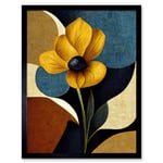 Blue Mustard Ochre Copper Autumnal Abstract Stem Flowers Painting Art Print Framed Poster Wall Decor 12x16 inch