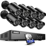 Annke - 1080p Kit de Surveillance Filaires Extérieur 8 Canaux 5MP H.265+ hdmi cctv dvr Enregistreur (Disque dur de 1 To)avec 8 Caméras de