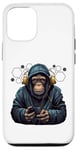 Coque pour iPhone 12/12 Pro DJ rave à capuche gorille avec casque gamer professionnel