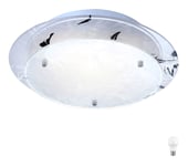 Plafonnier en verre rond plafonnier led E27 lampe de cuisine moderne salon lumière chrome, décor floral blanc, 3W 320lm blanc chaud, d 25 cm