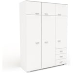 Armoire de chambre contemporaine blanche - COSMOS - L 146 cm - 6 portes, 3 tiroirs