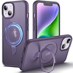 DASFOND Coque pour iPhone iPhone 14/13 - Magnétique Version 2023 Améliorée [Tout-en-Un] Magsafe Compatible avec Support Invisible Coque Transparente Mate étui Militaire Antichoc Fine, Violet