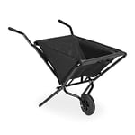 Relaxdays Brouette de Jardin Pliable, Roue en Caoutchouc sans air, Acier & Polyester, 46 litres, HLP 70x112x67 cm, Noire