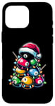 Coque pour iPhone 16 Pro Max Queue de billard en poils de boule de billard Chapeau de Noël