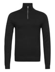 Half Zip Mélange Knit Tops Knitwear Half Zip Jumpers Black Lindbergh