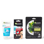 Garnier Pure Active - Coffret Anti-Imperfections Visage - Masque Charbon, Nettoyant 3-en-1 Argile, Patchs Anti-Points Noirs