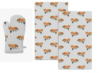 Countryside Kitchen Fox Single Oven Glove Mitt & Tea Kitchen Towel Set