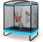 Trampoline Exterieur Enfant avec Balançoire avec Filet de Sécurité Housse à Ressorts Cadre en Métal Galvanisé Bleu