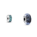 Pandora Abalorio Clip 791817MCZ Mujer Plata Circonitas Verdes & Charm murano azul oscuro 798938C00 plata