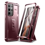 Dexnor Coque pour Samsung Galaxy S21 Ultra 5G 6,8" avec Protecteur d'écran intégré de qualité Militaire - Coque de Protection intégrale à 360° Antichoc avec Support - Rouge