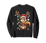 Funny Christmas Squirrel Lights Reindeer Antlers Christmas Sweatshirt