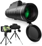 Télescope monoculaire puissant 40X60 avec support de téléphone Trépied télescopique pour l'observation de la faune HD Monoculaires de poche étanche pour adultes Observation des oiseaux, camping en voy