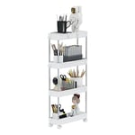 Mondeer Chariot de Rangement, Desserte à roulettes à 4 Niveaux, Multifonctionnelle, Adapté pour Bureaux, Cuisines et Salles de Bains, W13 x D40 x H85cm, Blanc