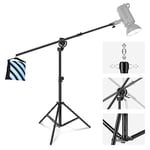 NEEWER 2-en-1 Supports d'éclairage, trépied en Alliage d'aluminium de 297 cm, Bras de Perche de 115,5 cm et Sac de Sable Vide pour lumière vidéo, Stroboscope, réflecteur, boîte à lumière