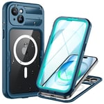 Lanhiem Coque pour iPhone 15 Étanche, IP68 Imperméable 360 Integral Renforcée Antipoussière Anti-Neige Resistante Waterproof Etui [Compatible avec MagSafe] Protection Housse pour iPhone 15, Bleu