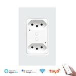 Melery-Prise murale WiFi Brésil Tomada,16A,panneau en verre Tuya intelligent,prises électriques,télécommande sans fil par Alexa Google Home - Type WHITE