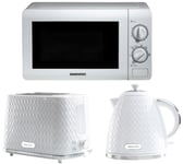 Daewoo Argyle White Jug Kettle 2 Slice Toaster & SDA2075GE 800W 20L Microwave