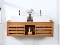 Meuble de salle de bain suspendu en bois d'acacia avec double vasque - 130 cm  - PENEBEL