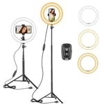 10" Ring Light with Tall Tripod Stand & Phone Holder for YouTube Video, Dimmable Led Ring Light with Remote for Camera, Video, Makeup, Selfie Photography Compatible with Smartphone