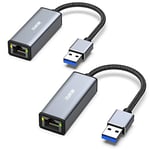 BENFEI adaptateur USB vers Ethernet, adaptateur réseau LAN USB 3.0 vers 10/100/1000 Gigabit Ethernet compatible pour MacBook, Surface Pro, ordinateur portable avec Windows 7/8/10, XP, Vista, Mac, 2Pcs