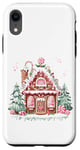 Coque pour iPhone XR Jolie maison en pain d'épice avec flocons de neige en glaçage rose