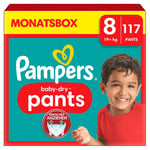 Pampers Baby-Dry Pants, størrelse 8 Extra Large, 19 kg+, månedsboks (1 x 117 bleier)