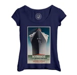 T-Shirt Femme Col Echancré Normandie Paquebot Affiche Poster Vintage Voyage Art Deco 30's