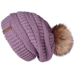 (Sumuvioletti) Naisten talvipipo Neulottu Pompom-hattu Slouchy Beanie Skullies samettivuori Naisten lämmin pehmeä hattu korealainen punainen lippalakki