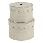 Bigso Box of Sweden lot de 2 boîtes rondes avec couvercle – boîte avec couvercle pour les vêtements, les jouets, etc. – caisson de rangement rond en panneaux de fibres et papier effet lin – beige