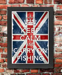 KC22 Framed Vintage Style Union Jack Keep Calm Carry On Fishing Sport Funny Poster Print Re-Print - A4