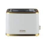 Salter EK5032WHT Palermo 2-Slice Toaster - Defrost, Reheat & Cancel Functions, Wide Toasting Slots For Thicker Bread, 7 Levels Of Browning, Removable Crumb Tray, Indicator Lights, 930W, White & Gold