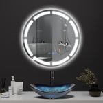 Puluomis Miroir de Salle de Bain LED Rond Lumineux Taille au Choix Tactile 60cm