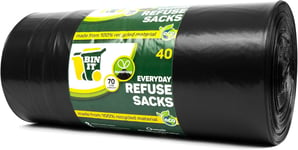 BIN IT 40 Drawstring, Everyday Refuse Sacks, Bin Bags, Bin Liners, 70 Litre, 30