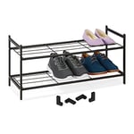 Relaxdays Étagère à Chaussures en métal, 2 Niveaux, empilable, Porte-Chaussures HLP 33,5x70x26 cm, pour 6 Paires, Noir