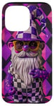 Coque pour iPhone 14 Pro Max Nain de jardin Pop Art violet à carreaux 4 juillet Indépendance