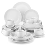 MALACASA Dinner Sets for 6 People, 30 Piece Gourmet Porcelain Plates and Bowls Set White Chip Resistant Dinnerware Sets with 6-Piece Dinner Plates/Soup Plates/Dessert Plates/Cup and Saucer Set