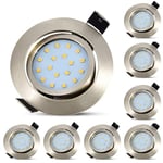 HiBay 8x Spot LED Encastrable Extra Plat 27mm Orientable 40°,5W Blanc Chaud 3000K 400LM,Trou 70-80mm,Spots de Plafond Inox 220V Pour Cuisine Salon Interieur