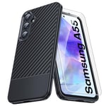 TAURI 3 en 1 Coque pour Samsung Galaxy A55 - Coque Noir avec [Antichoc], 2 Protecteurs d'écran, [Texture Antidérapante au Dos], Coque Ultra Mince pour Galaxy A55 6,6 Pouces.